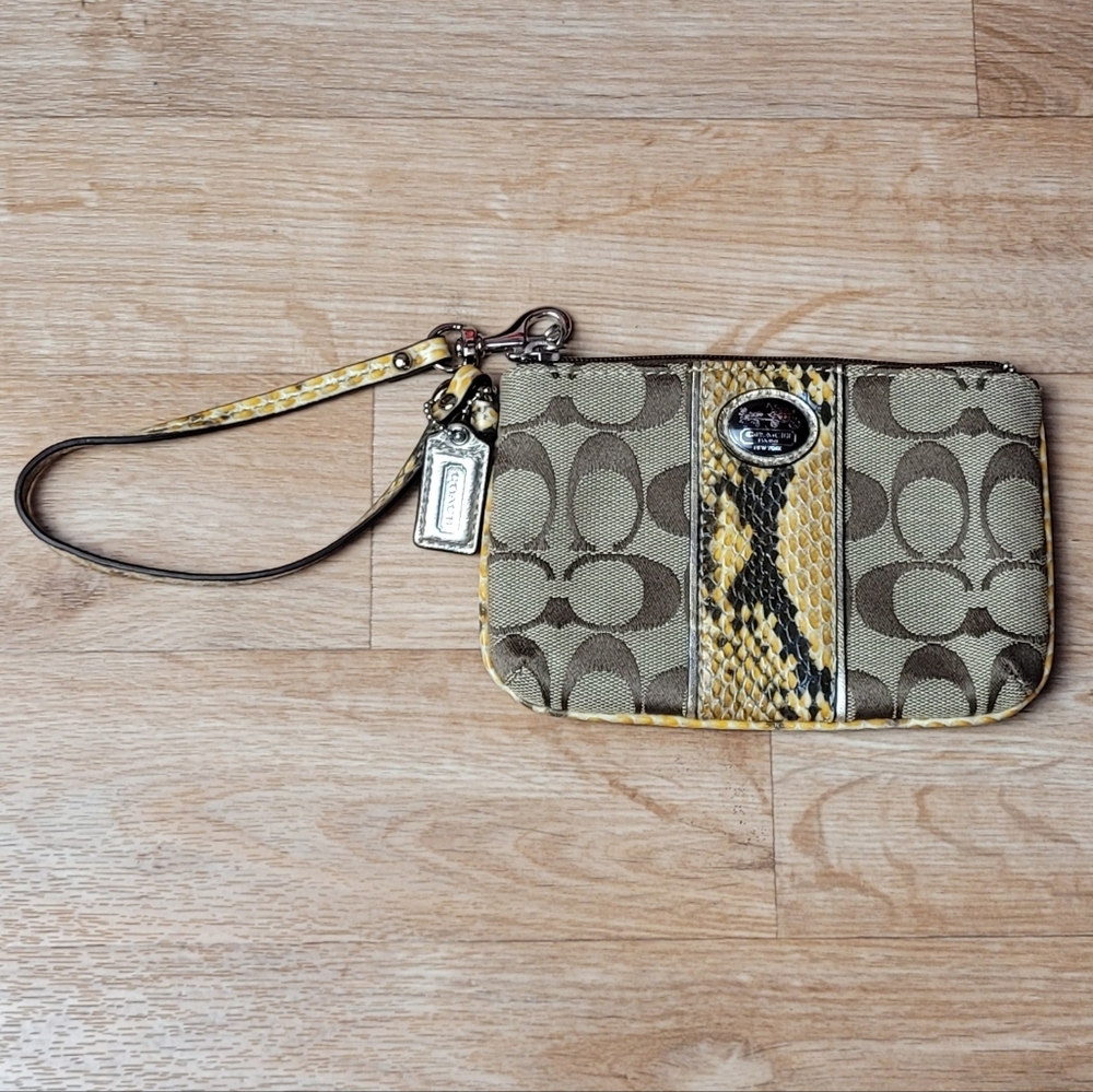 Coach Snakeskin Wristlet with Yellow and Black Accents